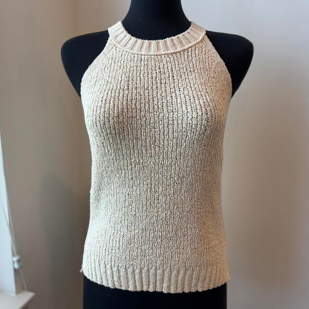 J. Crew Cream Knit Cotton Blend Tank Top with Ribbing Details Sz Small NWT